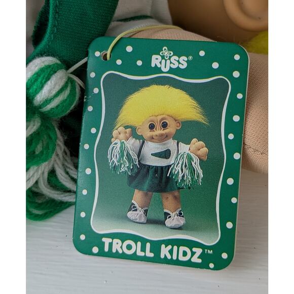VTG Russ Troll Kidz Cheerleader w/ Tags Soft Body Yellow Hair Green White 12" - Picture 9 of 10